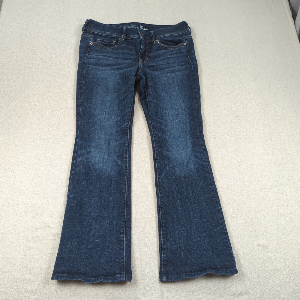 American Eagle Jeans Womens 12 Short Blue Original Boot Cut Western Stretch Boho